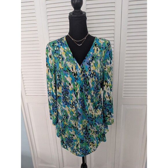 Just My Size Top Women 2X Blouse Surplice V-neck Multicolor Stretch Animal Print - Picture 1 of 14